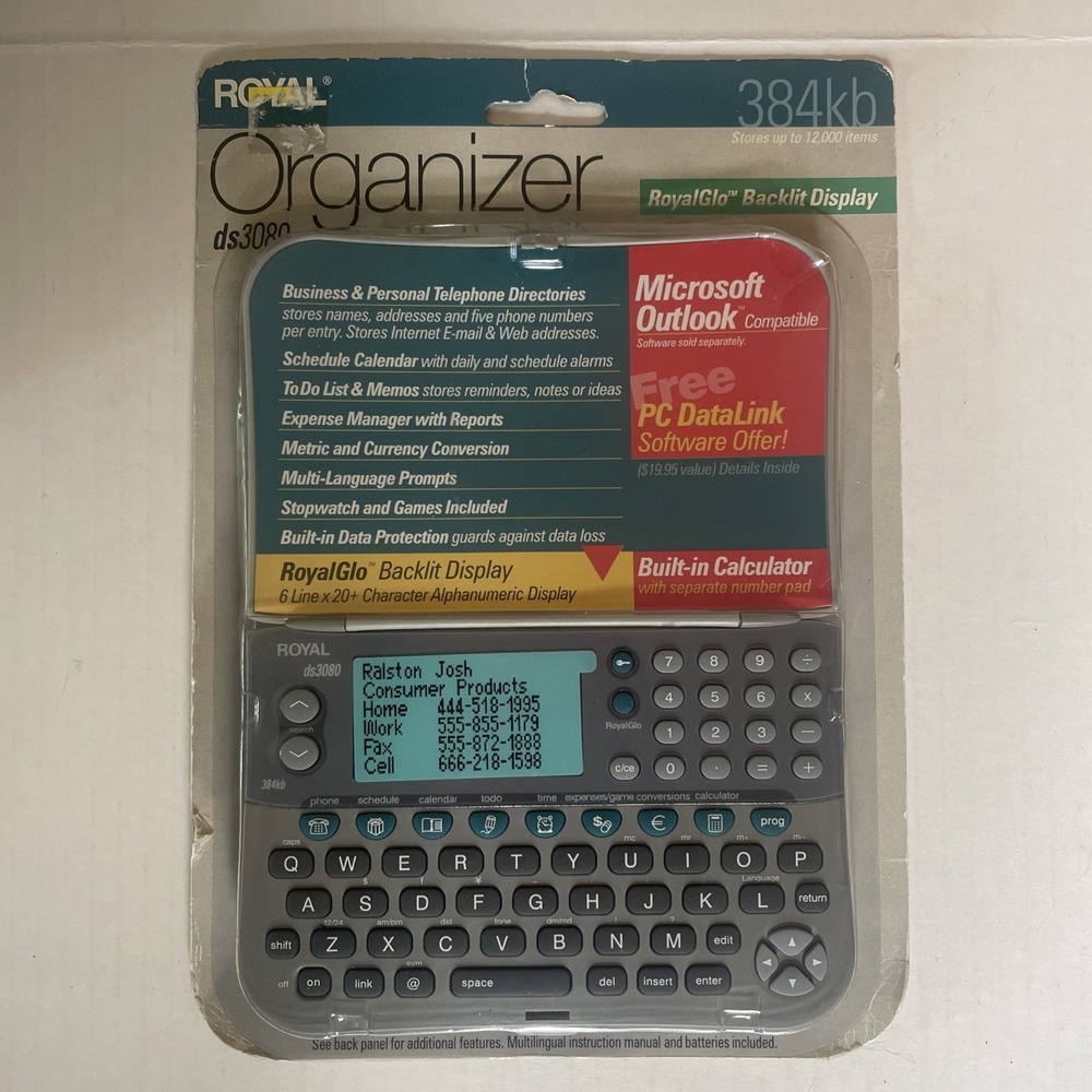 NEW Royal Electronic Pocket Organizer DS3080 384kb Backlit Display 6 Languages